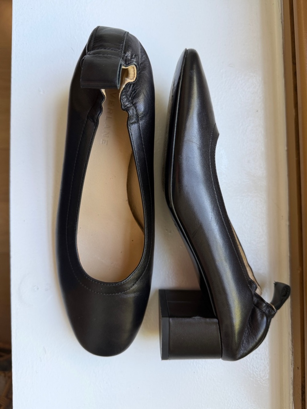 Everlane Black Leather Square-Toe Block Heel Mules